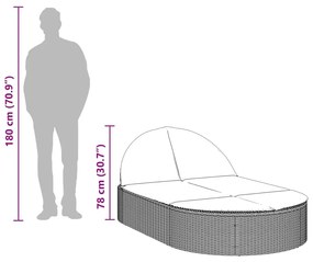szürke polyrattan dupla napozóágy párnával