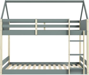 Natúr színű-szürkészöld házikó alakú-emeletes gyerekágy ágyráccsal 90x190 cm Valka – Marckeric