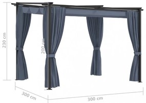 antracitszürke acélpavilon függönyökkel 3 x 3 m