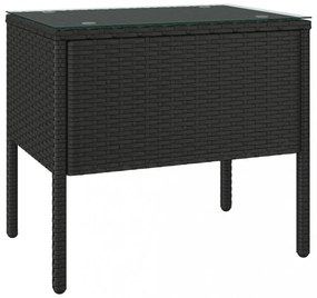 fekete polyrattan és edzett üveg kisasztal 53 x 37 x 48 cm