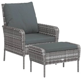 szürke polyrattan kerti szék lábtartóval