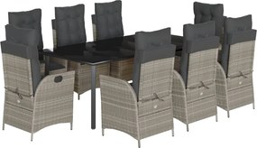 vidaXL 9részes világosszürke polyrattan kerti étkezőgarnitúra párnával