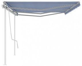 kék és fehér kézzel kihúzható napellenző póznákkal 6 x 3,5 m