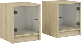 vidaXL 2 db sonoma tölgy színű éjjeliszekrény üvegajtókkal 35x37x42 cm