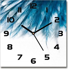 Üveg falióra szögletes Kék tollak 30x30 cm