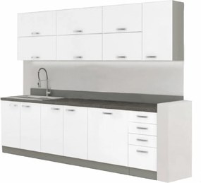 konyhabútor, fehér extra magasfényű/szürke, PRADO