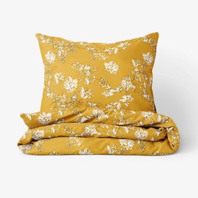 Goldea luxus pamutszatén ágyneműhuzat - cikkszám 1006 - liliom virágmintás mustár színű alapon 140 x 220 és 70 x 90 cm
