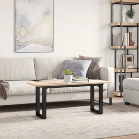 Tömör fenyőfa és acél dohányzóasztal O-vázzal 110x40x45 cm