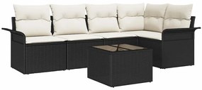 vidaXL Kerti Kanapé Szett párnával 6 pcs Fekete polirattan