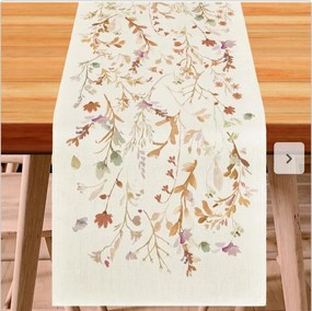 Őszi futópad, lenvászon abrosz, őszi futófelület, virágos, 40x140cm