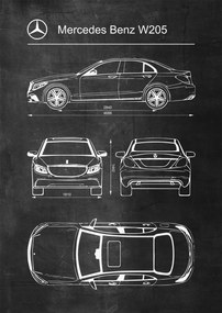 Poszter Mercedes-Benz W205 Patent Séma Blueprint Poster