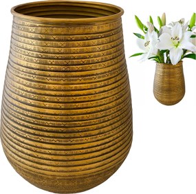 Nagy Arany Fém Váza Virágcsokor 21cm loft nehéz otthoni nappali