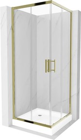 Mexen Rio, szögletes zuhany tolóajtóval 80 (ajtó) x 80 (ajtó) x 190 cm, 5mm átlátszó üveg, arany profil + fehér zuhanytálca RIO, 860-080-080-50-00-45…