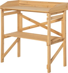 Outsunny Virágtartó Asztal Polccal - Kertészeti Asztal Fa, Világos Barna - 80 x 40 x 84 cm | Aosom