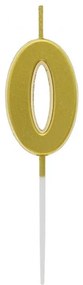 Arany Metallic számgyertya, tortagyertya 0-ás