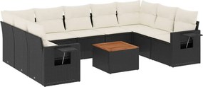 vidaXL 10 részes fekete polyrattan kerti ülőgarnitúra párnákkal