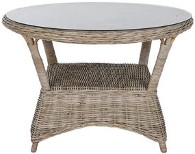 Rattan kerek asztal edzett üveg lappal – 120x82 cm