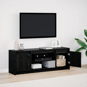 TV Szekrény LED Fekete Kőrisből, 139.5x34x50 cm, Mérnöki Fa Anyagból