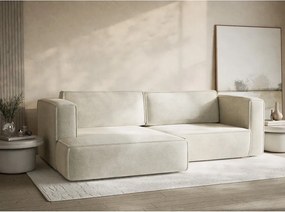 Krémszínű zsenília kinyitható-tárolóhelyes sarokkanapé (bal oldali-heverő résszel) Velto – Maison de Rêve