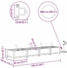 Kerti ültetők Világosszürke 160 x 40 x 22 cm Acél