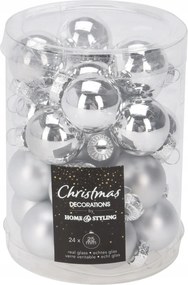 Karácsonyi üvegdísz készlet 24 db, ø 2,5 cm, fényes/matt ezüst