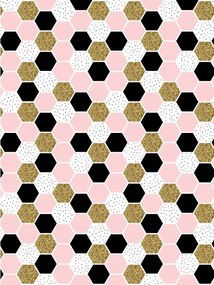 Fotótapéta Hatszögletű Rózsa Fekete Arany Csillámos Vinyl 184x254 +ragasztó