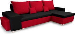 PETR Kinyitható sarokkanapé Fekete/piros