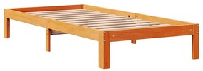 viaszbarna tömör fenyőfa ágykeret fiókokkal 75 x 190 cm