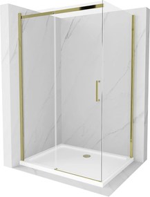 Mexen Omega eltolható zuhanykabin 120 x 90 cm, 8 mm-es üveg, arany profilú átlátszó üveg + vékony zuhanytálca 5 cm, 825-120-090-50-00-4010