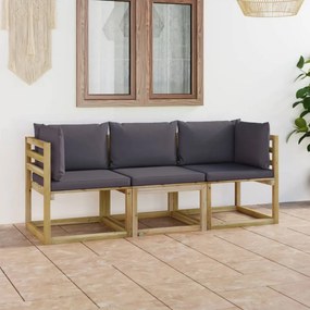 Háromszemélyes kerti kanapé antracitszürke párnákkal