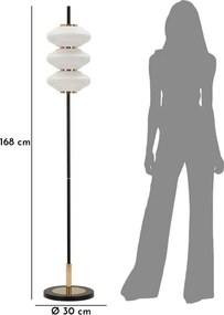 Fehér-fekete állólámpa üveg búrával (magasság 168 cm) Vintage – Mauro Ferretti