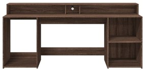 barna tölgy színű szerelt fa íróasztal LED-ekkel 200x55x91 cm