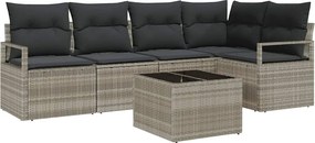vidaXL Kanapé Szett párnával 6 pcs Világosszürke polirattan