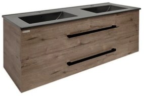 Fürdőszobaszekrény fekete fogantyúval és mosdókagylóval SAT Cube Way 120x47,5x46 cm tölgy Hickory matt CUBE46C1202DWMODC