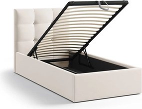 Krémszínű kárpitozott ágyneműtartós egyszemélyes ágy ágyráccsal 90x200 cm Phaedra – Micadoni