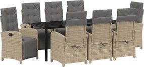 vidaXL Kert étkező szett párnával 9 pcs Bézs polirattan