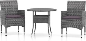 vidaXL 3 részes szürke polyrattan kerti étkezőgarnitúra