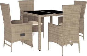 vidaXL 5 részes bézs polyrattan kerti étkezőgarnitúra párnákkal