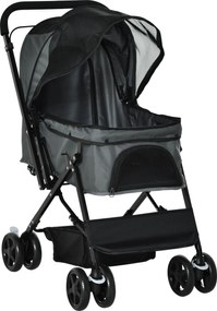 PawHut Állat Sportkocsi Kutyák és Macskák Számára - Pet Kocsi Oxford Sötét Szürke 76,5 x 52 x 95 cm | Aosom