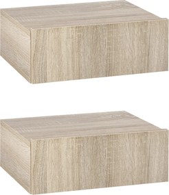 HOMCOM 2 darab F Floating Éjjeli Szekrény 1 Fiókkal, Falra Szerelhető Modern Dizájn, 40x30x15 cm, Természetes | Aosom