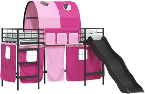 vidaXL Gyerekek Loft Ágykerete Fekete és Rózsaszín 74,5 x 190 cm Fém