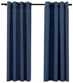 vidaXL 2 db kék vászonhatású sötétítőfüggöny fűzőkarikával 140x175 cm