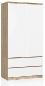 Gardróbszekrény fiókkal - Akord Furniture S90 - sonoma tölgy / fehér