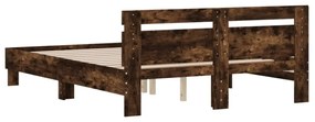 füstös tölgy színű szerelt fa ágykeret fejtámlával 150x200 cm