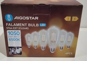 Izzók Aigostar Filament Bulb Led ST64 E27 Clear 1050lm 6500K 8W 6db