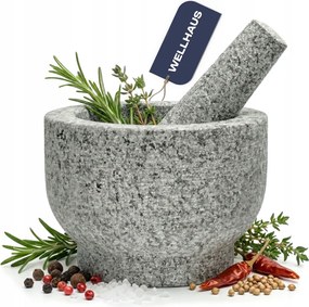 Gránit Kő Mozsár Nagy XXL Zúzófejjel Wellhaus Fűszerekhez