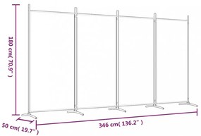4 paneles fehér szövet térelválasztó 346x180 cm