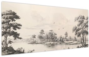 Kép - Vintage tájkép rajz (120x50 cm)