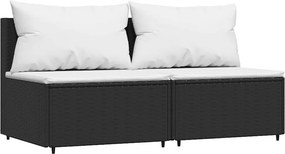 vidaXL 2 db fekete polyrattan kerti középső kanapé párnákkal
