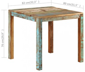 tömör újrahasznosított fa étkezőasztal 82 x 80 x 76 cm